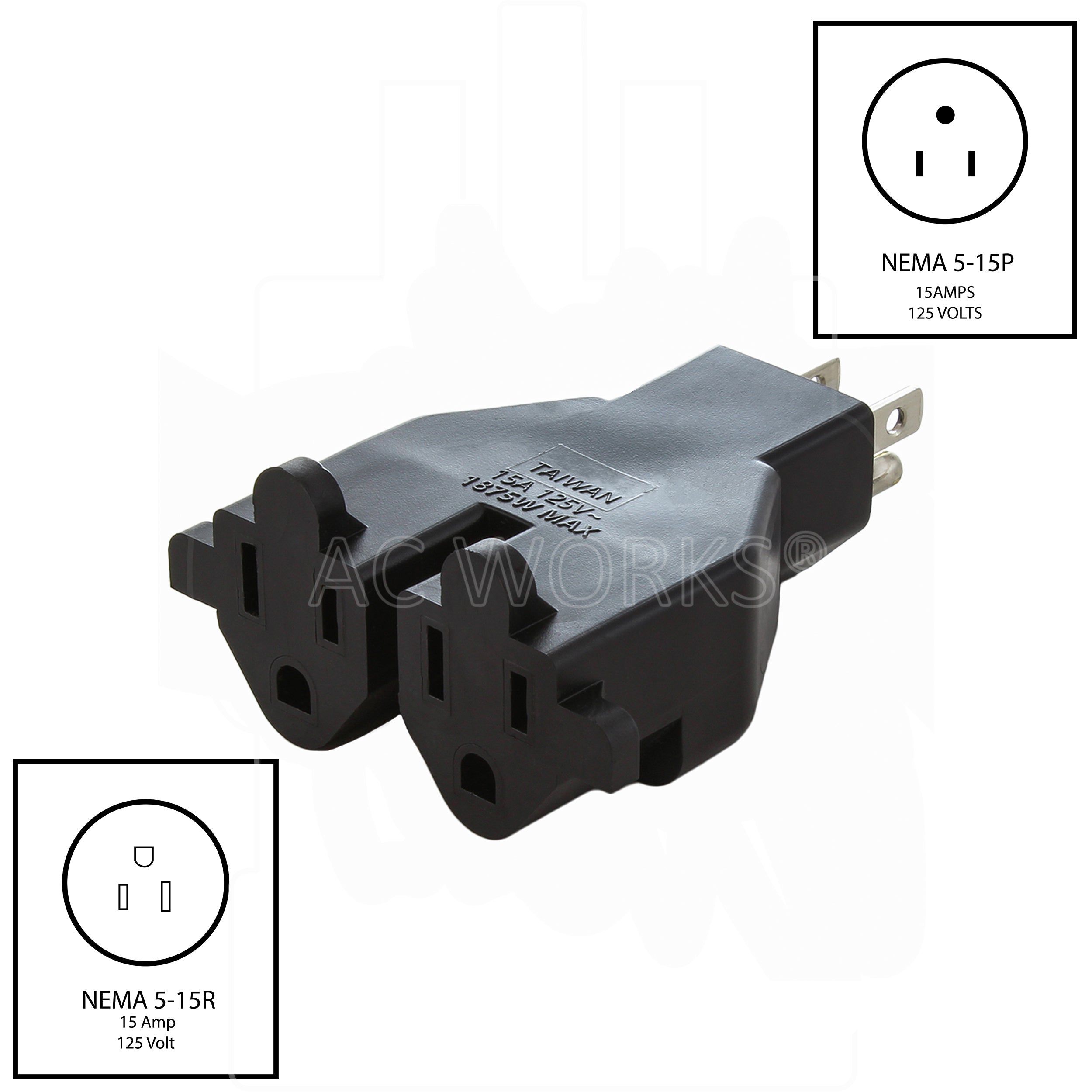 AC WORKS® [ADV104] 3-Prong Heavy-Duty V-DUO Household Outlet Adapter