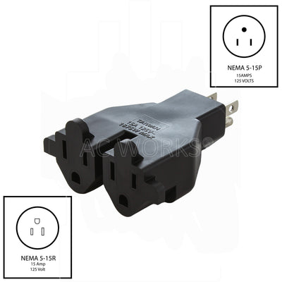AC WORKS® [ADV104] 3-Prong Heavy-Duty V-DUO Household Outlet Adapter