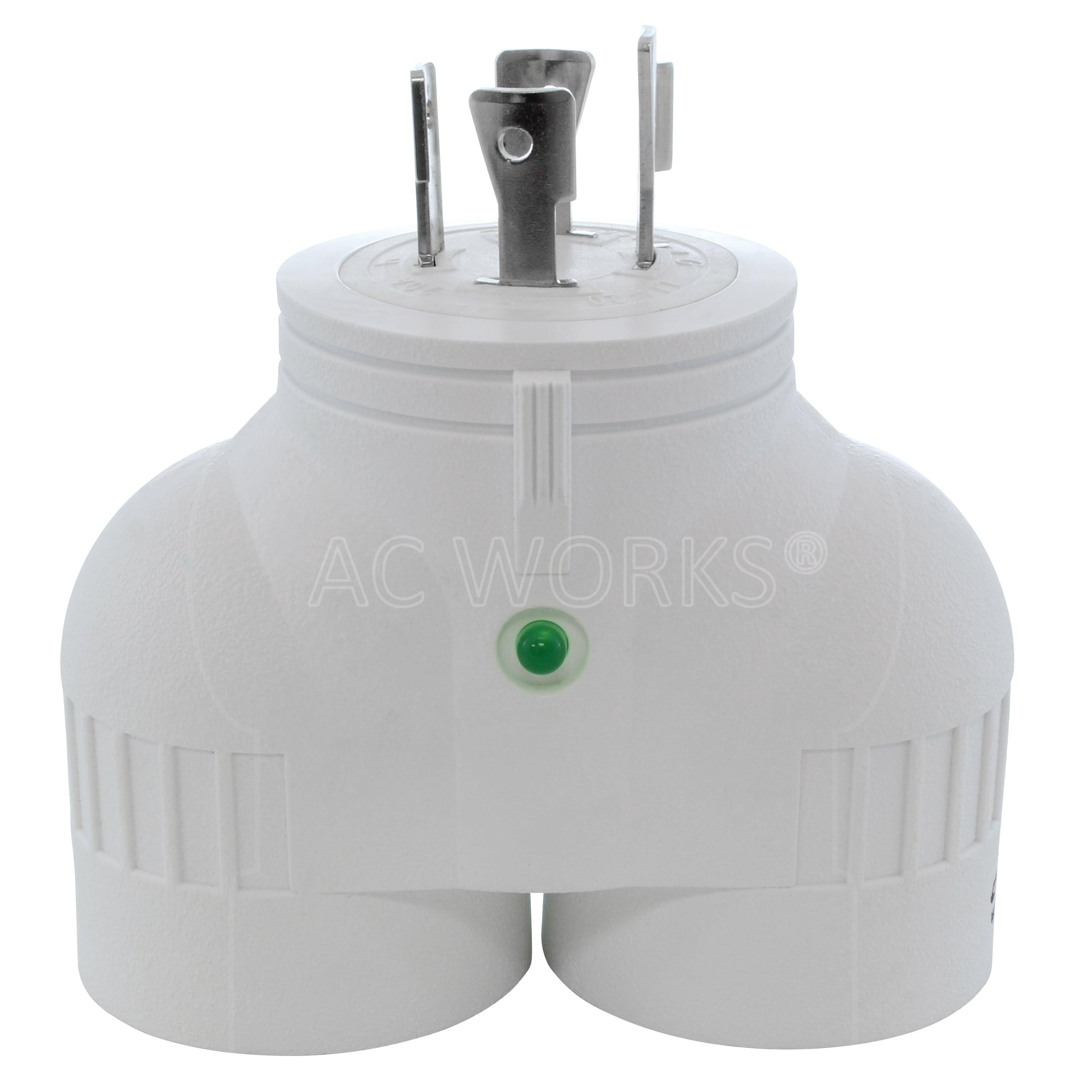 AC WORKS® V-DUO [ADVL1420L1420] L14-20P 20A 125/250V 4-Prong Plug to (2) 20A L14-20R Generator Adapter