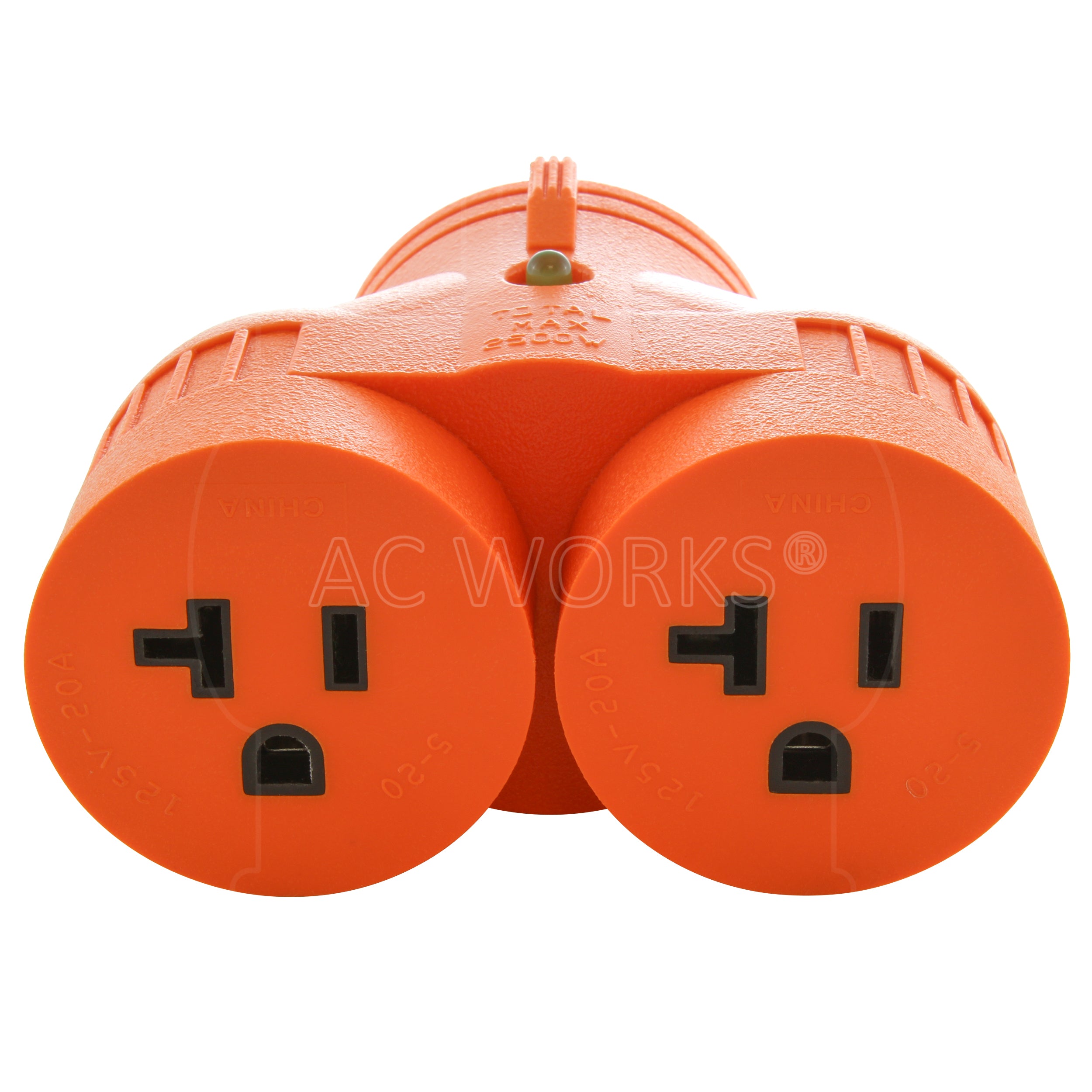 AC WORKS® V-DUO [ADVL520520] Adapter L5-20P 20A 125V 3-Prong Plug to Two 5-20R 20A Household Connectors