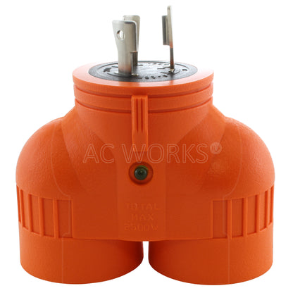 AC WORKS® V-DUO [ADVL520520] Adapter L5-20P 20A 125V 3-Prong Plug to Two 5-20R 20A Household Connectors