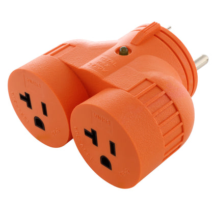 AC WORKS® V-DUO [ADVTT520] Adapter TT-30P RV 30A Plug to (2) 15/20A Household Connectors