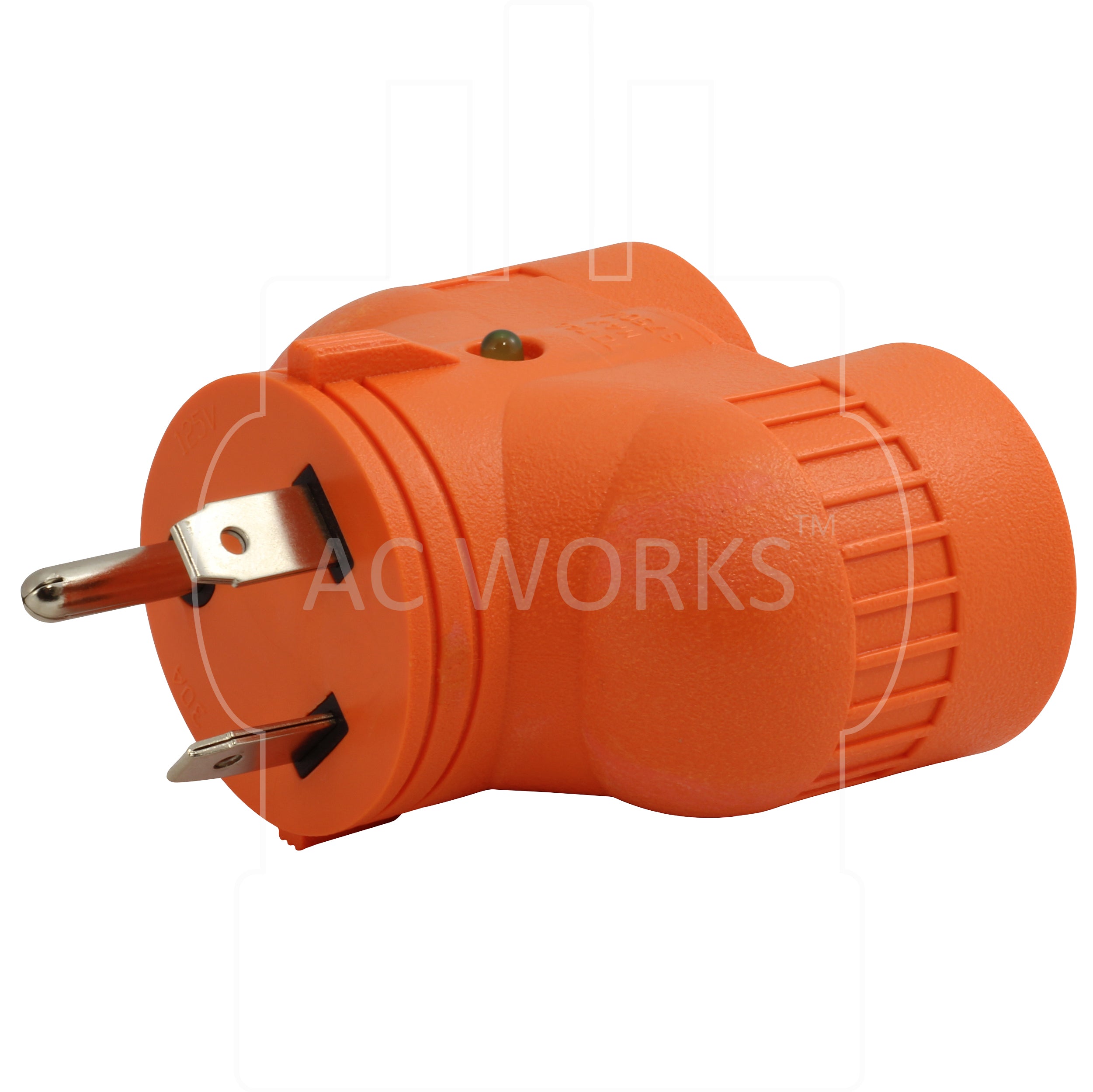 AC WORKS® V-DUO [ADVTT520] Adapter TT-30P RV 30A Plug to (2) 15/20A Household Connectors