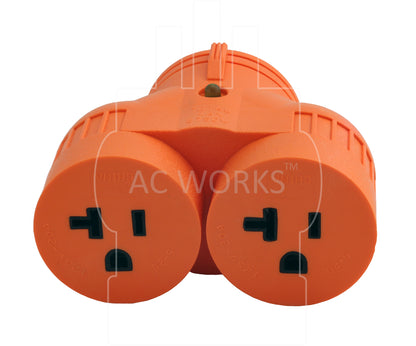 AC WORKS® V-DUO [ADVTT520] Adapter TT-30P RV 30A Plug to (2) 15/20A Household Connectors