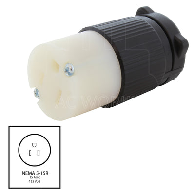 NEMA 5-15R, 515 female connector, household female connector assembly, 15 amp connector