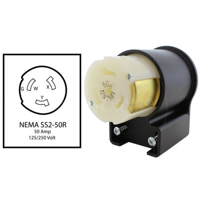 NEMA SS2-50R, 50 Amp, 125/250 Volt, Locking Female Connector with Right Angle Configuration