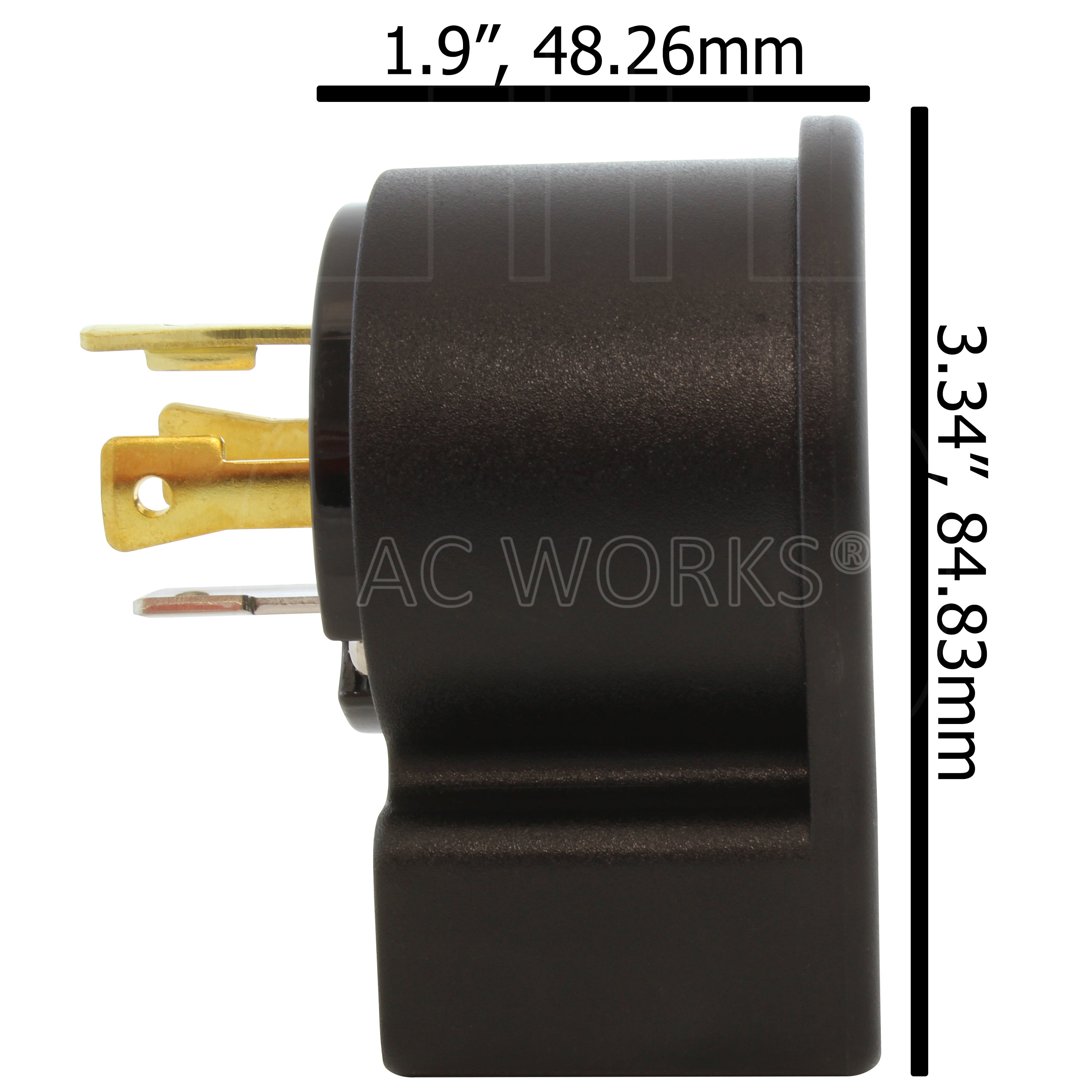 AC WORKS® [ASEL1530P] NEMA L15-30P 3-Phase 30A 250V Elbow 4-Prong Locking Male Plug with UL, C-UL Approval