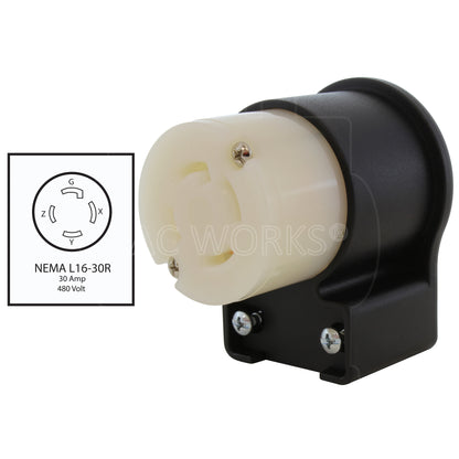 NEMA L16-30R 30A 480V female connector assembly