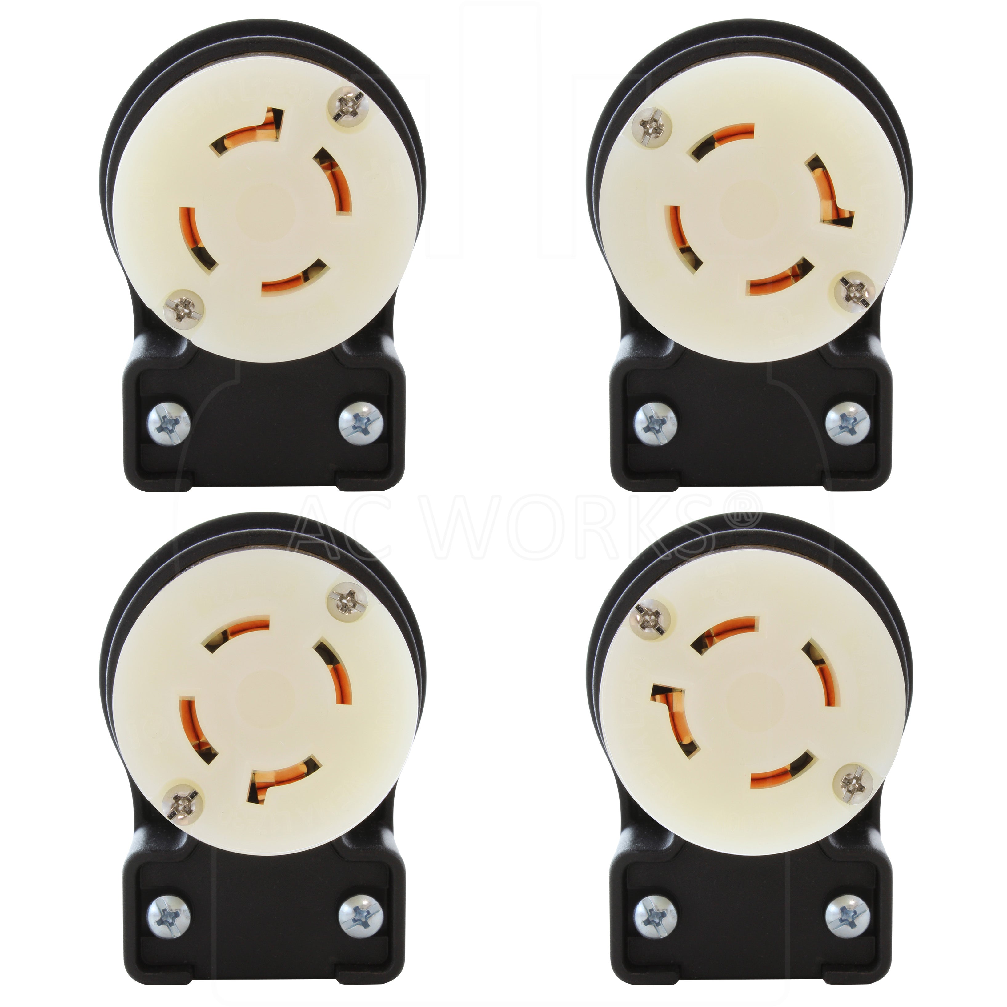 AC WORKS® [ASEL1730R] NEMA L17-30R 30A 3-Phase 600V Elbow 4-Prong Locking Female Connector with cULus Approval