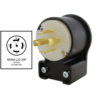 NEMA L22-20P 20 Amp, 277/480 Volt Locking Male Plug