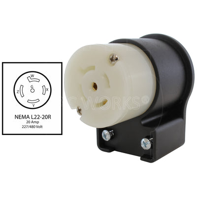 NEMA L22-20R 20 Amp, 277/480 Volt Locking Female Connector