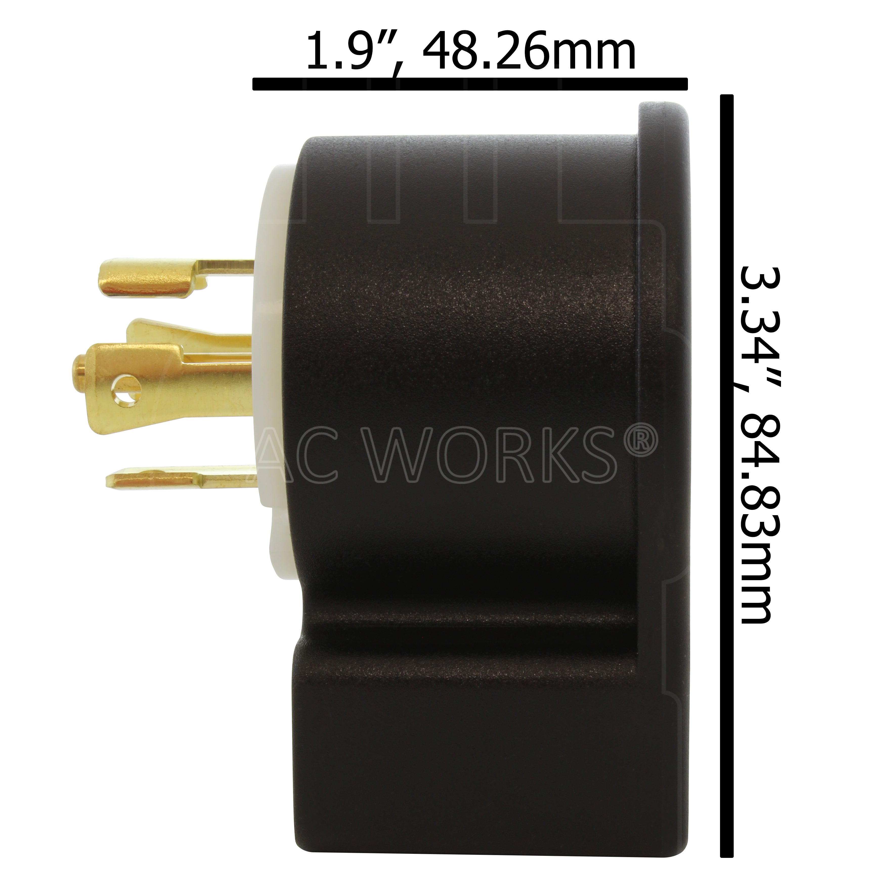 AC WORKS® [ASEL2230P] NEMA L22-30P 30A 3-Phase Y 277/480V Elbow 5-Prong Locking Male Plug with UL, C-UL Approval