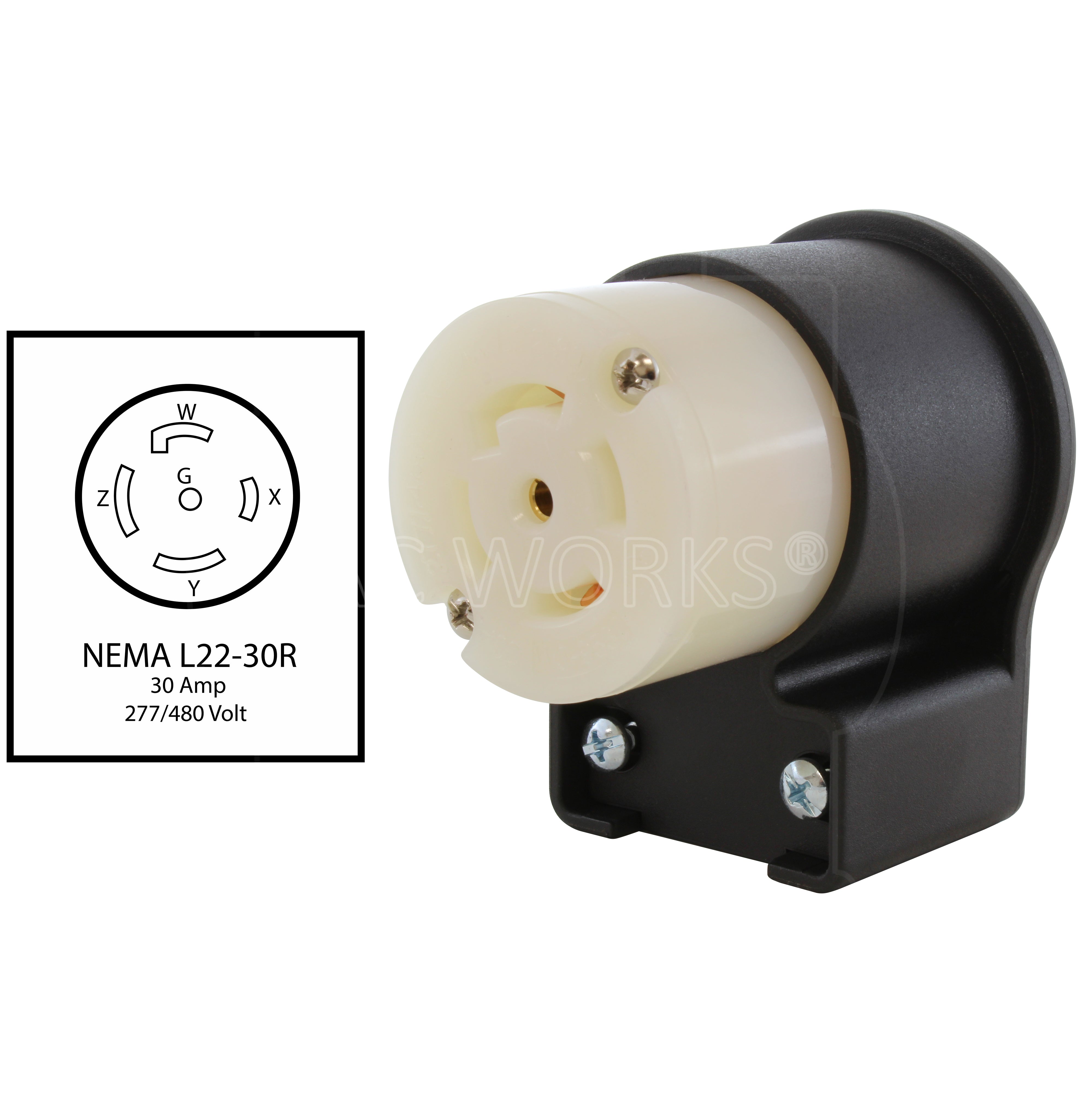 NEMA L22-30R 30A 277/480V elbow female connector