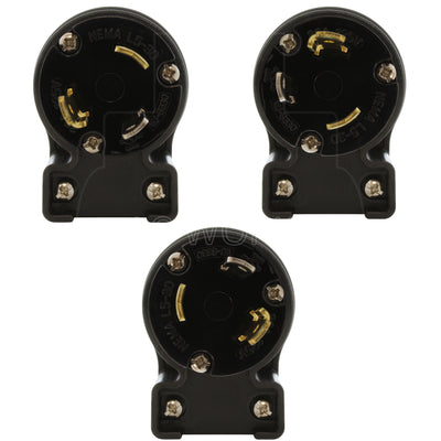 NEMA L5-30P male locking elbow wiring plug in 3 different angles