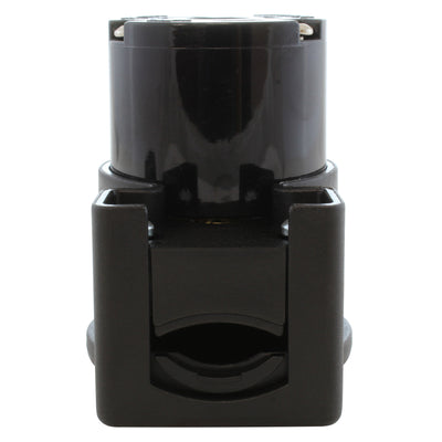 NEMA L5-30R female locking elbow wiring connector bottom view of electrical entrance