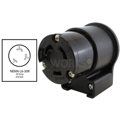 NEMA L6-30R, 30Amp, 250 Volt female locking elbow wiring connector