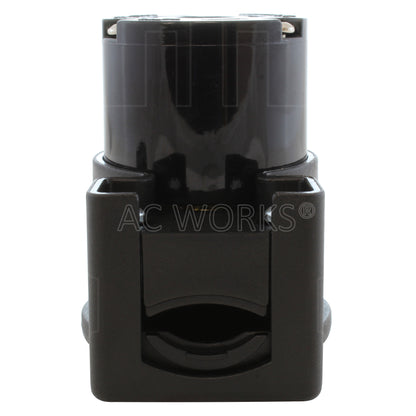 NEMA L6-30R female locking elbow wiring connector bottom view of electrical entrance