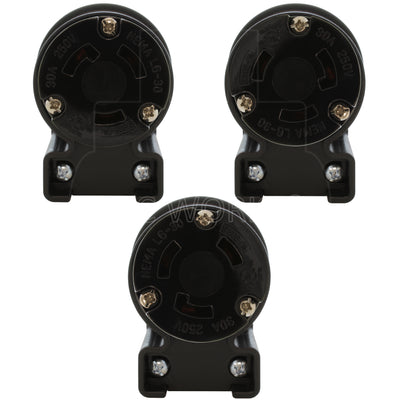 NEMA L6-30R female locking elbow wiring connector in different angles