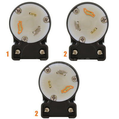 NEMA L7-20P male locking elbow wiring plug in 3 different angles