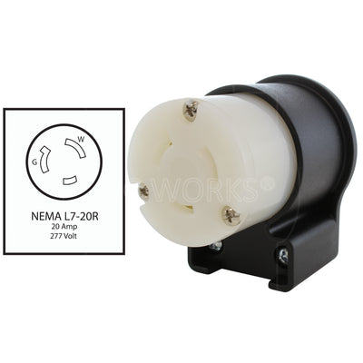 NEMA L7-20R, 20 Amp, 277 Volt female locking elbow wiring connector