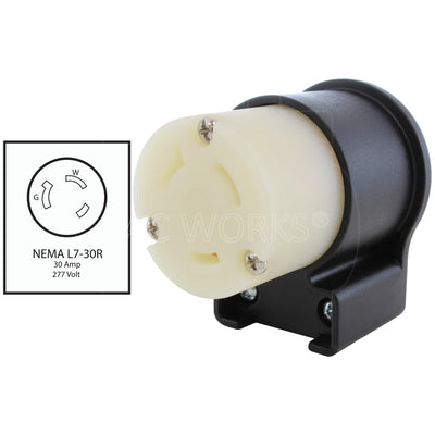 NEMA L7-30R, 30 Amp, 277 Volt female locking elbow wiring connector