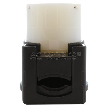 NEMA L7-30R female locking elbow wiring connector bottom view of electrical entrance