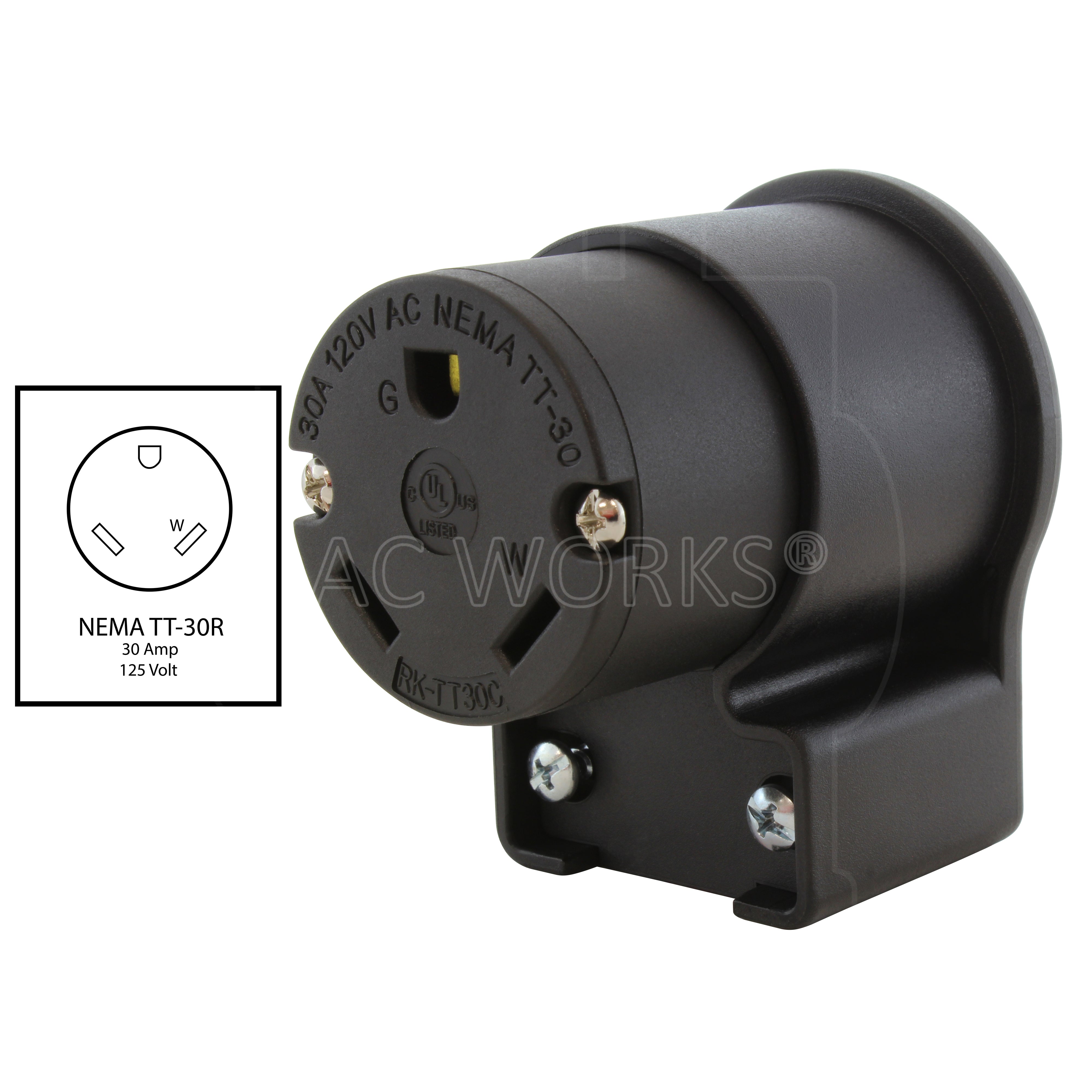 NEMA TT-30R 30A 125V 3-prong connector