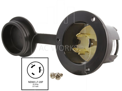 AC WORKS® [ASINL720P-FC] 20A 277V L7-20P Power Input Inlet UL and C-UL Listed with Weather Cover