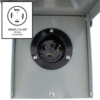 AC WORKS® [ASL1420PBX-G] 20A Locking 4-Prong L14-20 Heavy-Duty Generator Transfer Switch Inlet Box