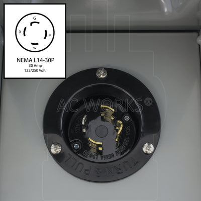 AC WORKS® [ASL1430PBX-G] 30A Locking 4-Prong L14-30 Heavy-Duty Generator Transfer Switch Inlet Box