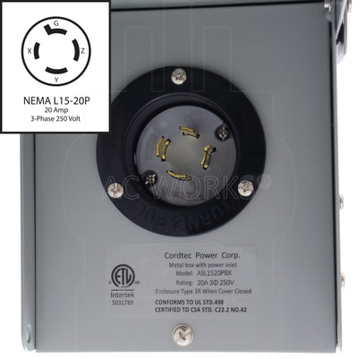 AC WORKS® [ASL1520PBX] 20A 3-Phase 250V Locking 4-Prong L15-20 Heavy-Duty Inlet Box