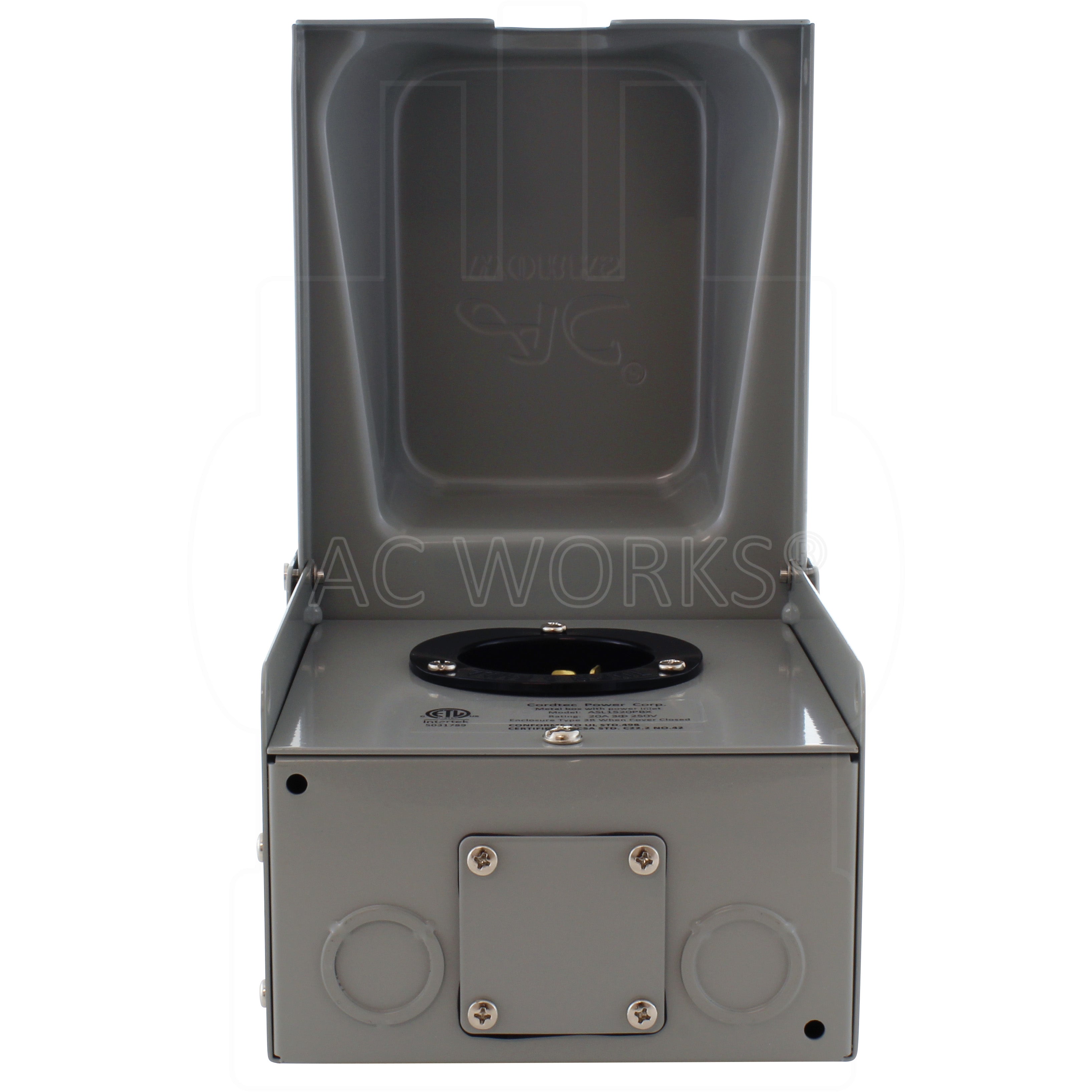 AC WORKS® [ASL1520PBX] 20A 3-Phase 250V Locking 4-Prong L15-20 Heavy-Duty Inlet Box
