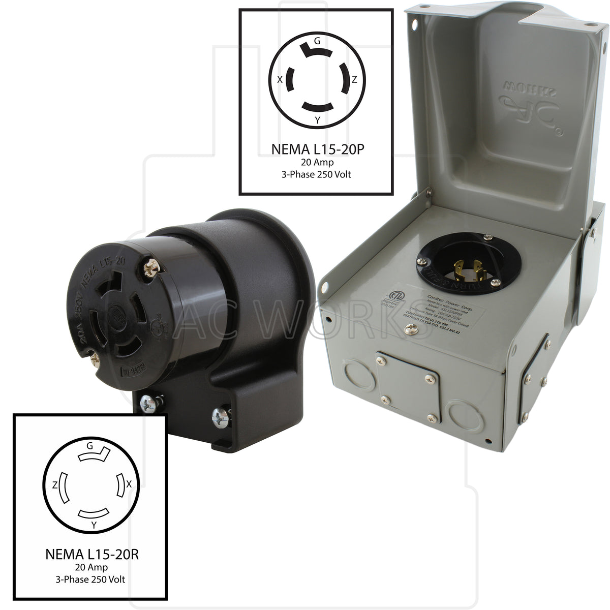 male inlet box with matching elbow female connector with nema