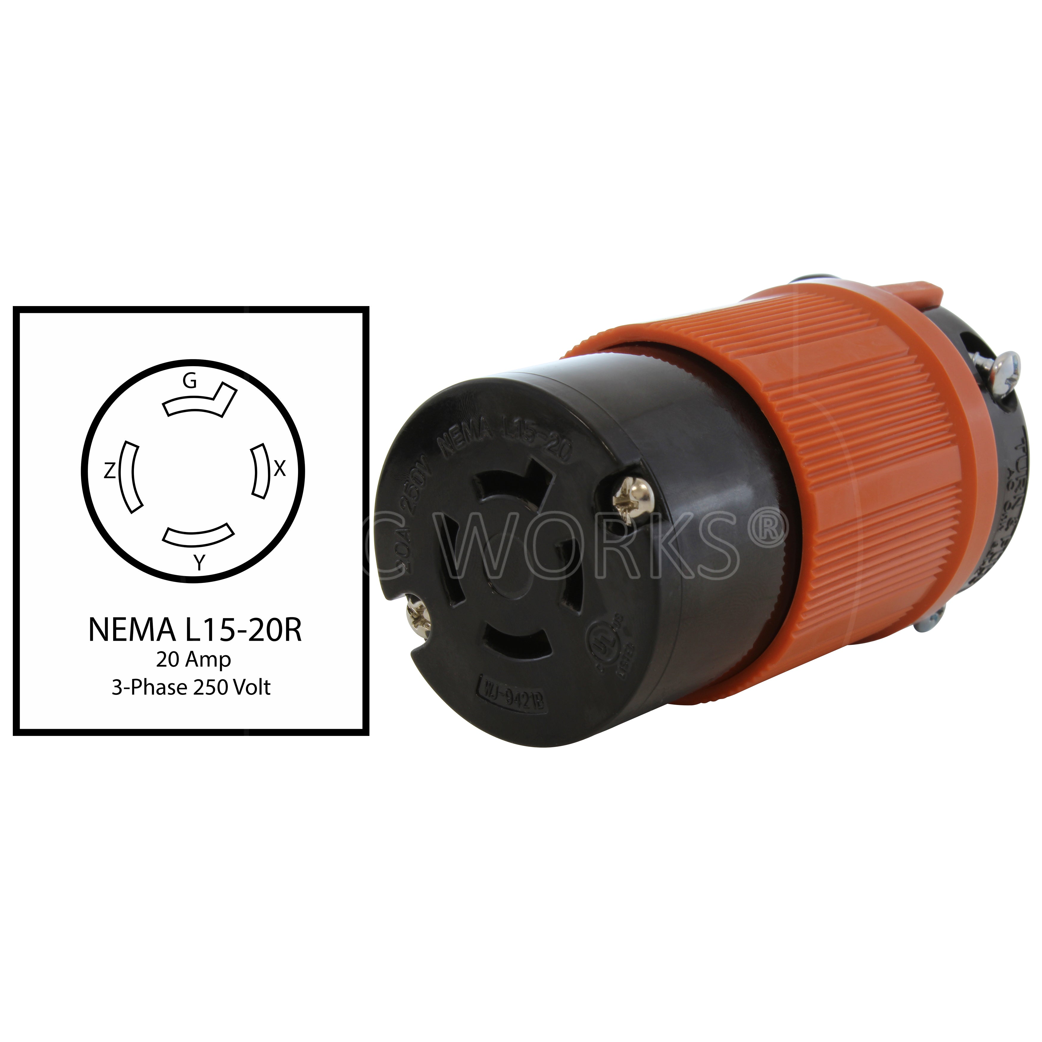 AC WORKS® NEMA L15-20R 20A 250V 3-Phase Locking Female Connector