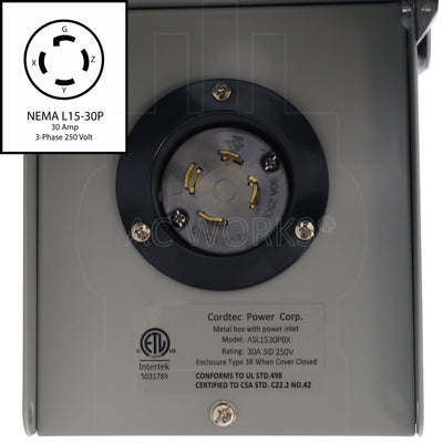 AC WORKS® [ASL1530PBX] 30A 3-Phase 250V Locking 4-Prong L15-30 Heavy-Duty Inlet Box