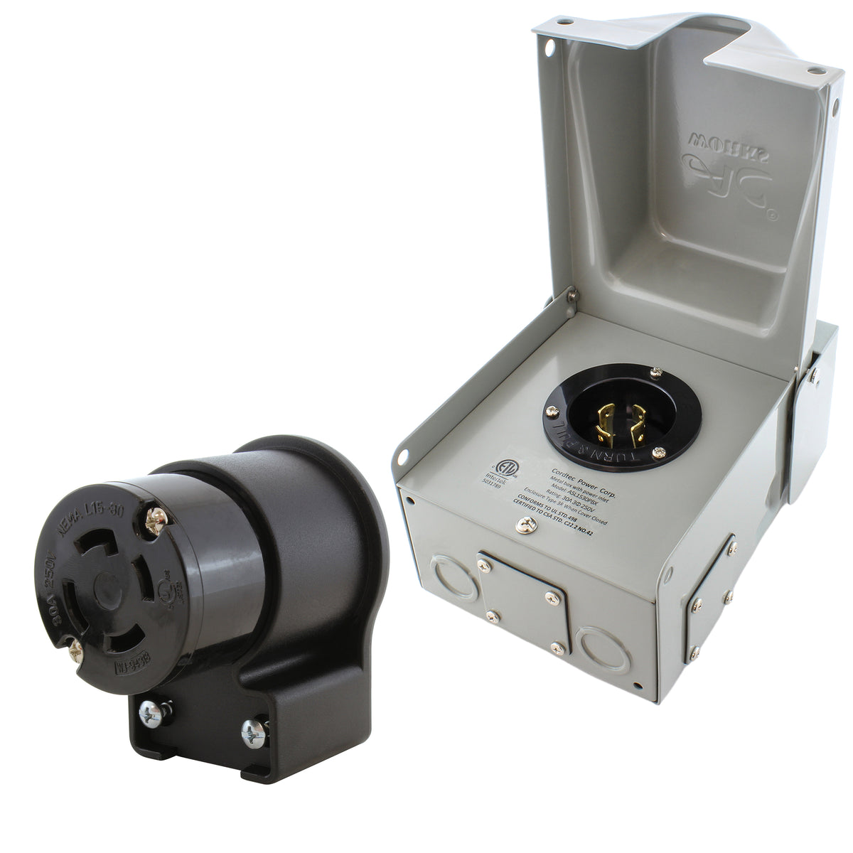 male inlet box with matching elbow locking female connector kit