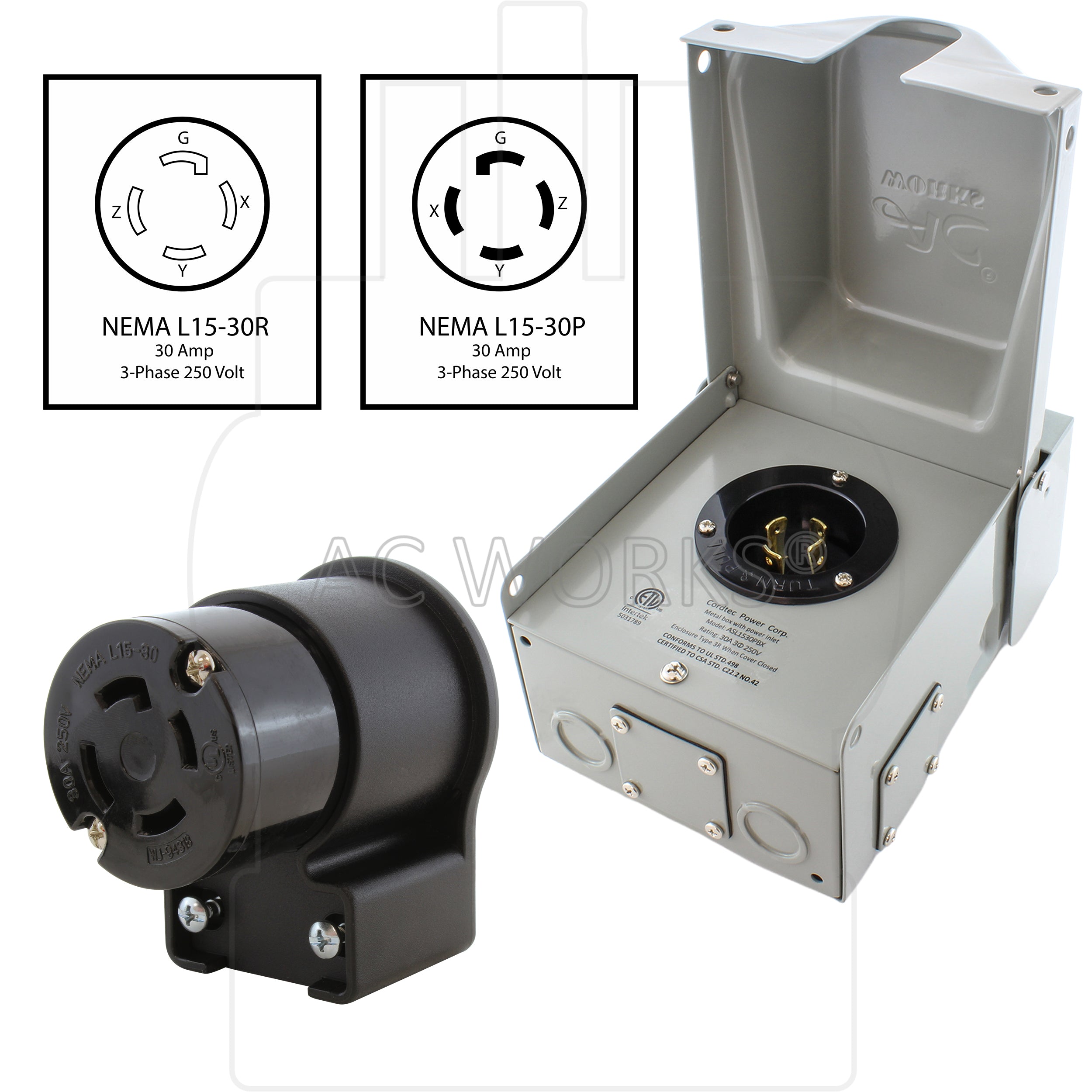 male inlet box with matching elbow locking female connector kit with nema