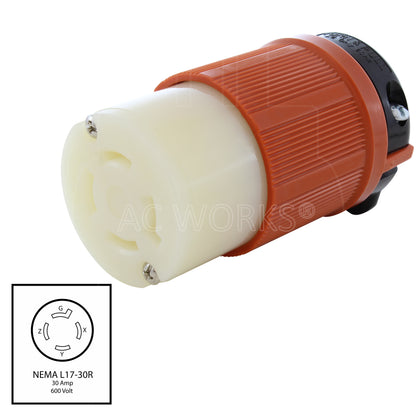 AC WORKS® [ASL1730R] NEMA L17-30P 3-Phase 30A 600V 4-Prong Locking connector with UL, C-UL Approval