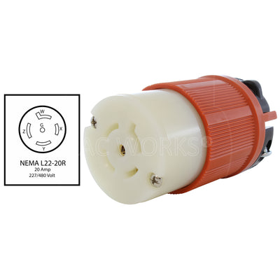 NEMA L22-20R 20 Amp, 227/480 Volt locking female connector