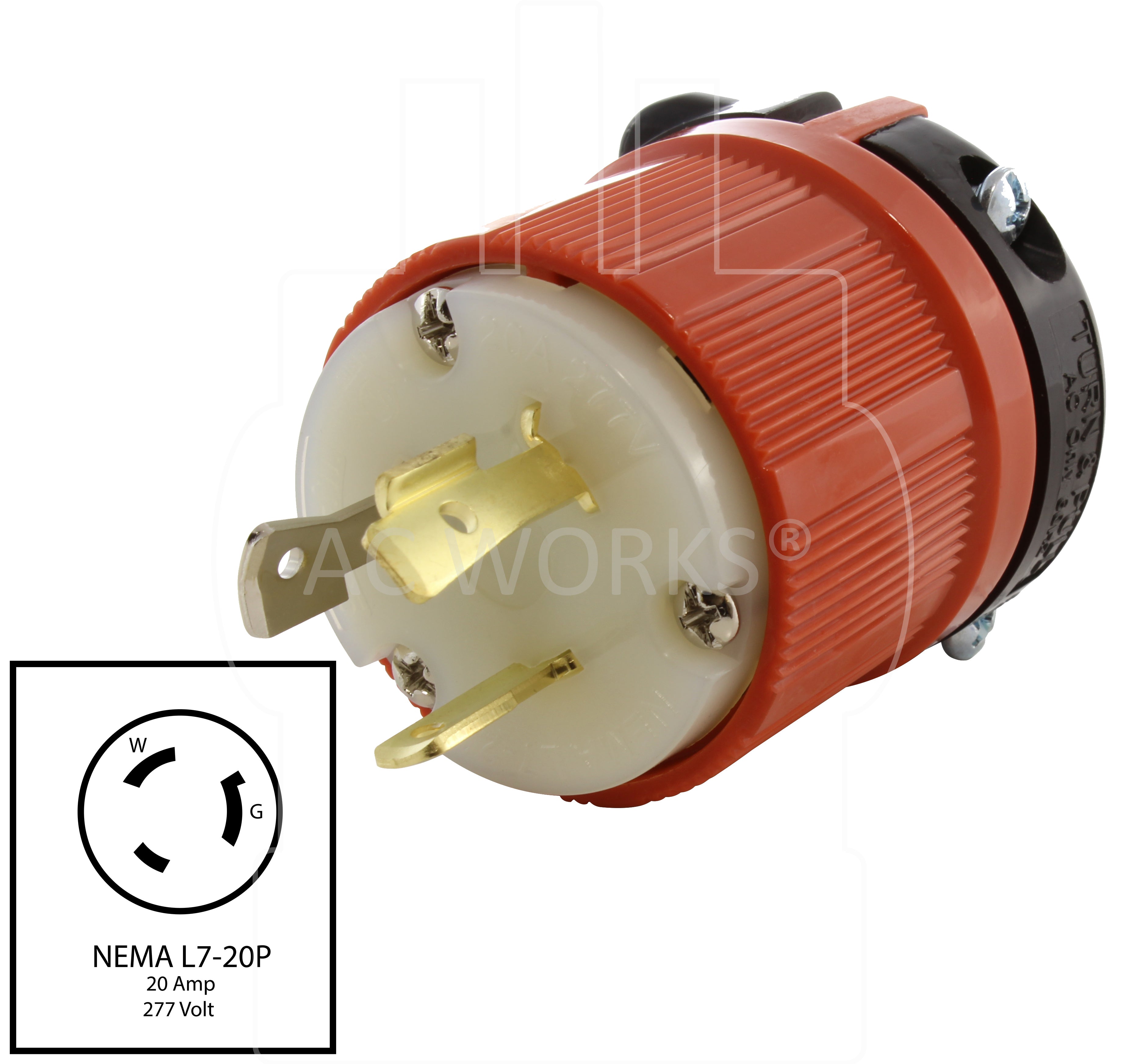 NEMA L7-20P 20A 277V 3-Prong Locking Male Plug with UL/ C-UL