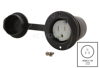 AC WORKS® [ASOU515R-WC-NO LOGO] 15A 125V Household Flanged Outlet with Covers cULus Certified