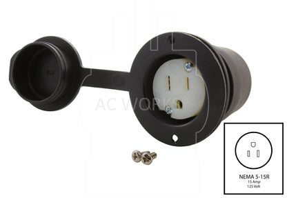 AC WORKS® [ASOU515R-WC] 15A 125V Household Flanged Outlet with Covers cULus