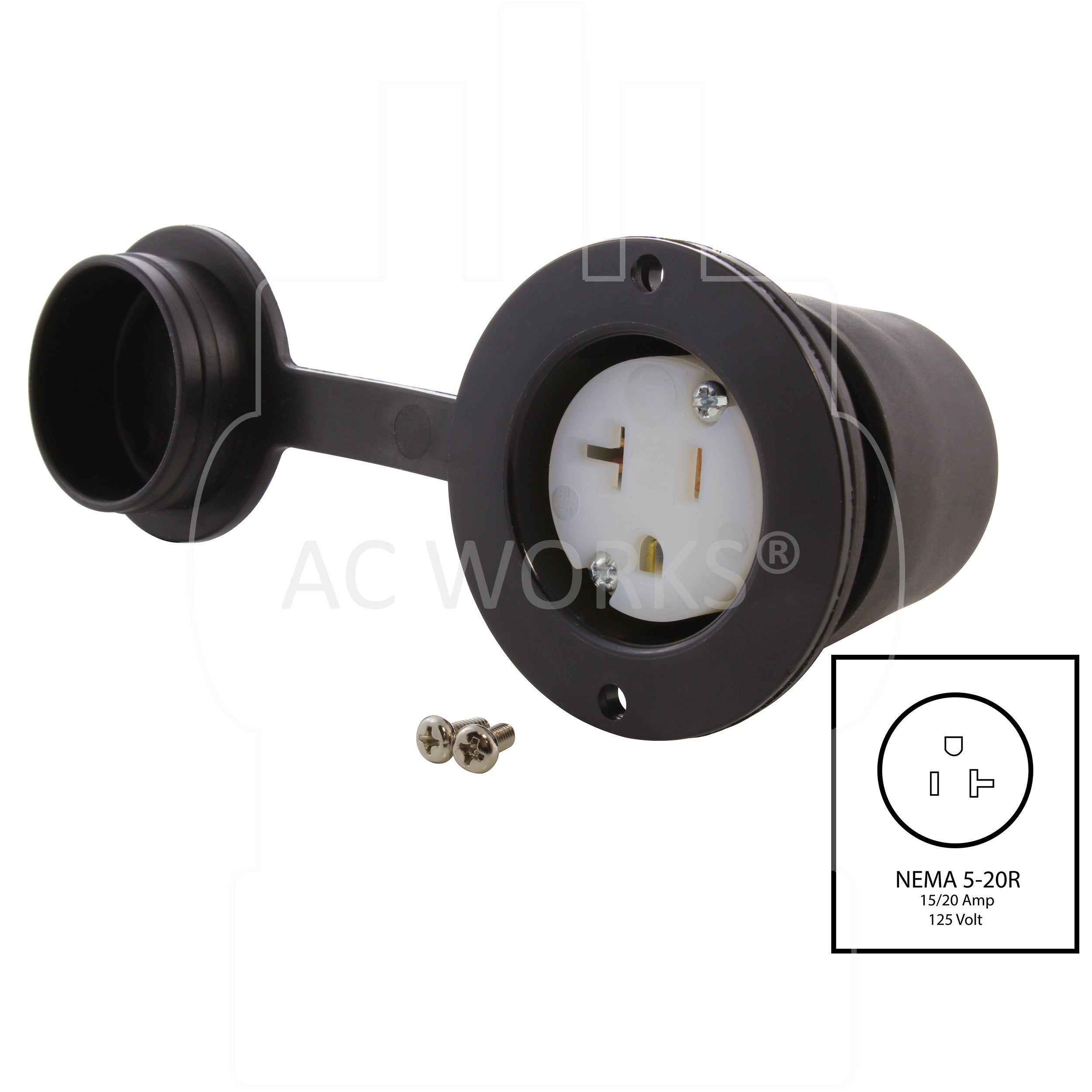 AC WORKS® [ASOU520R-WC-NO LOGO] 15/20A 125V Household Flanged Outlet with Covers UL and C-UL Listed
