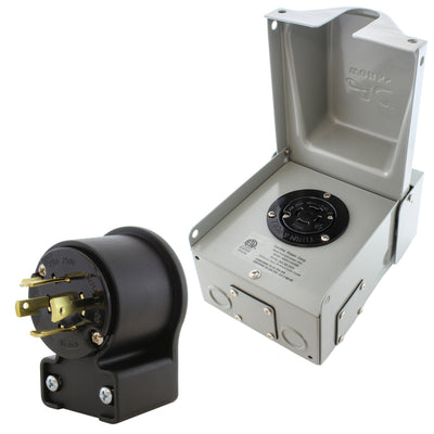 outlet box with matching elbow locking male plug