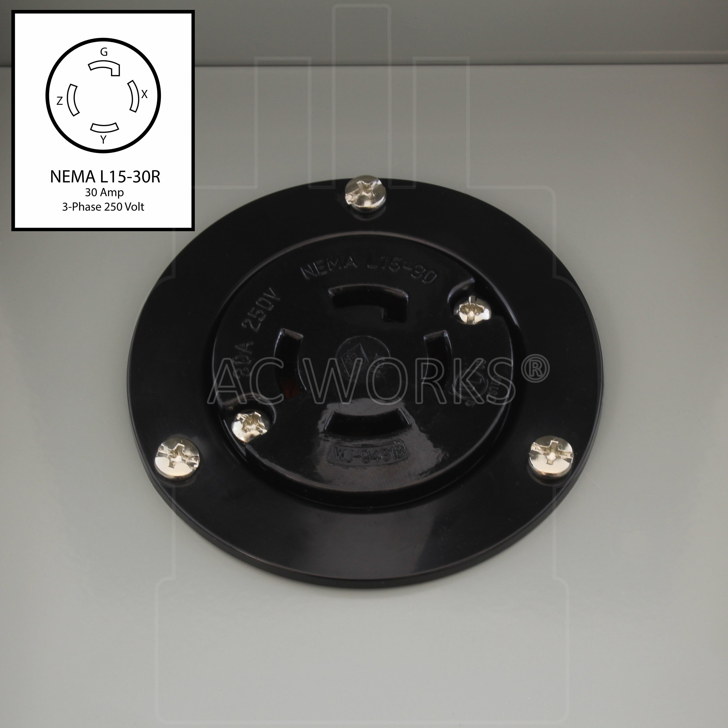 AC WORKS® [ASOUL1530BX] L15-30 30A 3-Phase 250V 4-Prong Locking Heavy-Duty Outlet Box