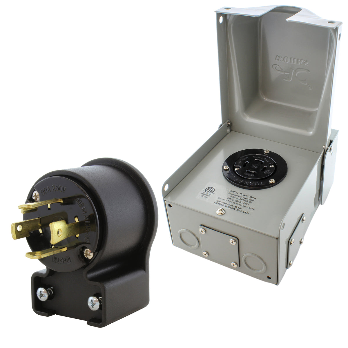 outlet box with matching elbow locking plug