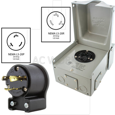 outlet box with matching elbow locking plug with nema