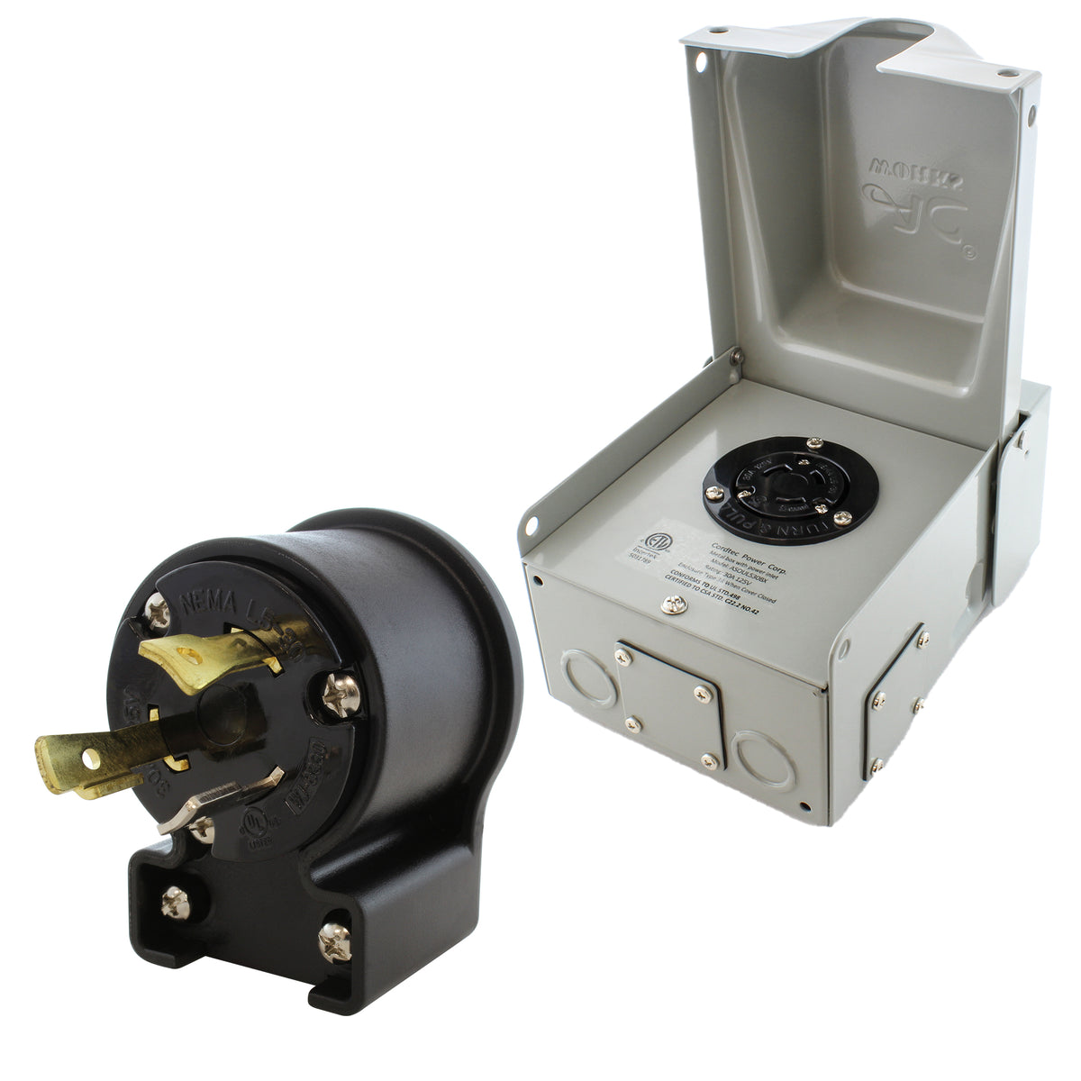 outlet box with matching elbow locking plug