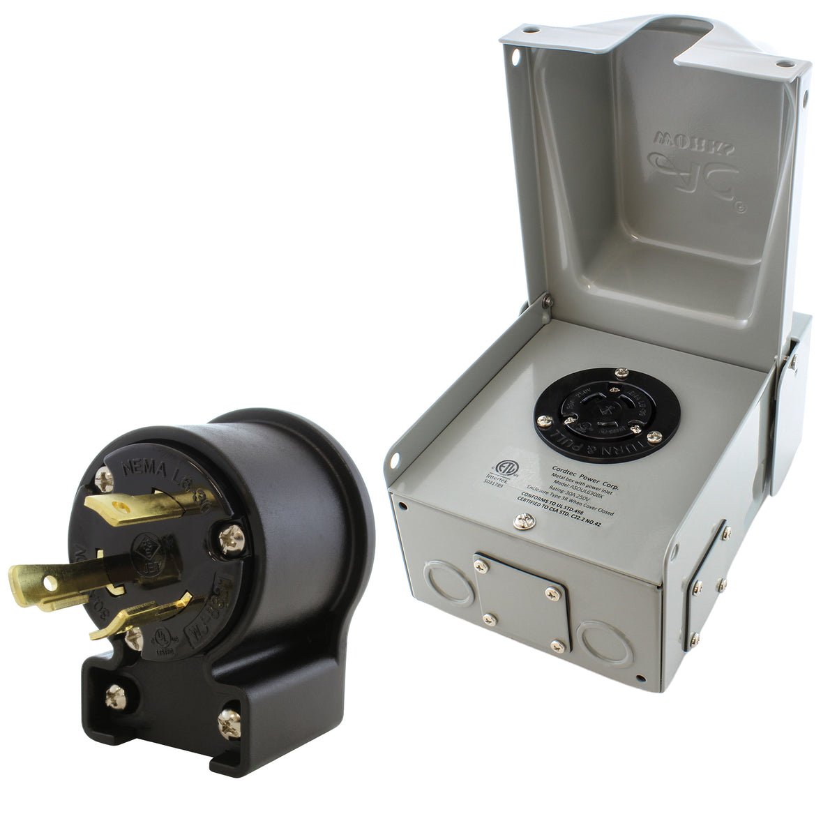 outlet box with matching elbow male plug