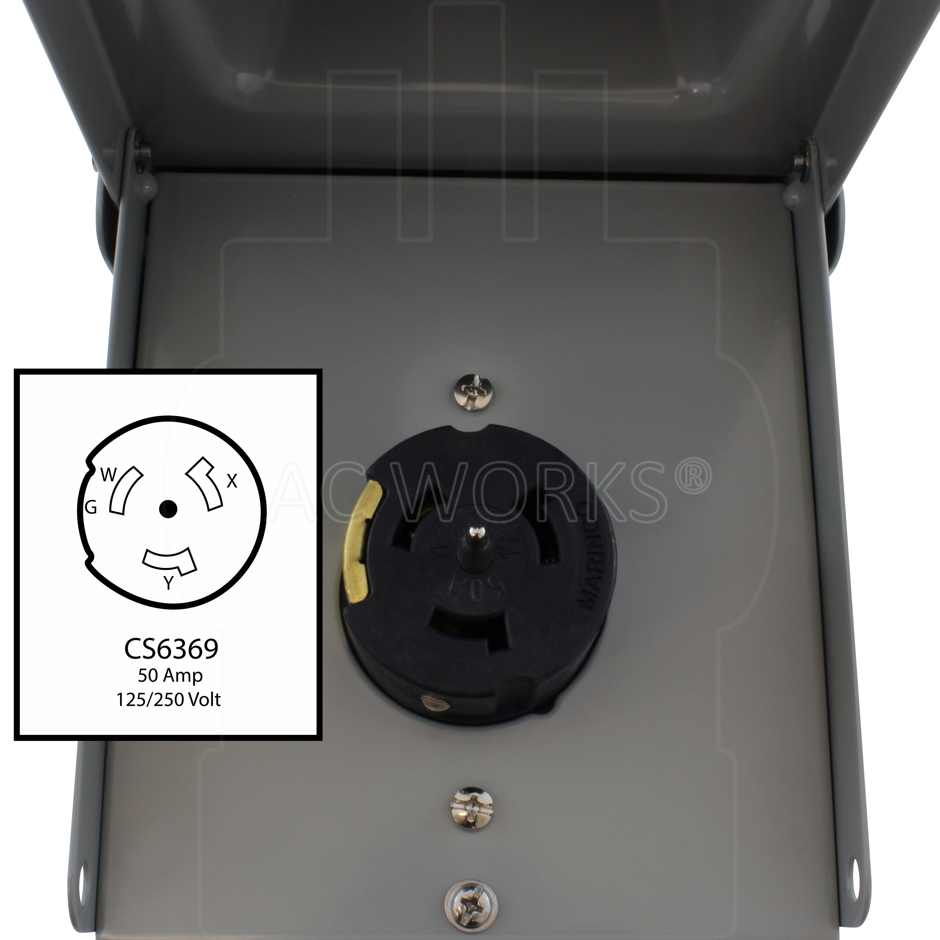 AC WORKS® [CS6369BX] CS6369 50A 125/250V 4-Prong Locking Heavy-Duty Outlet Box
